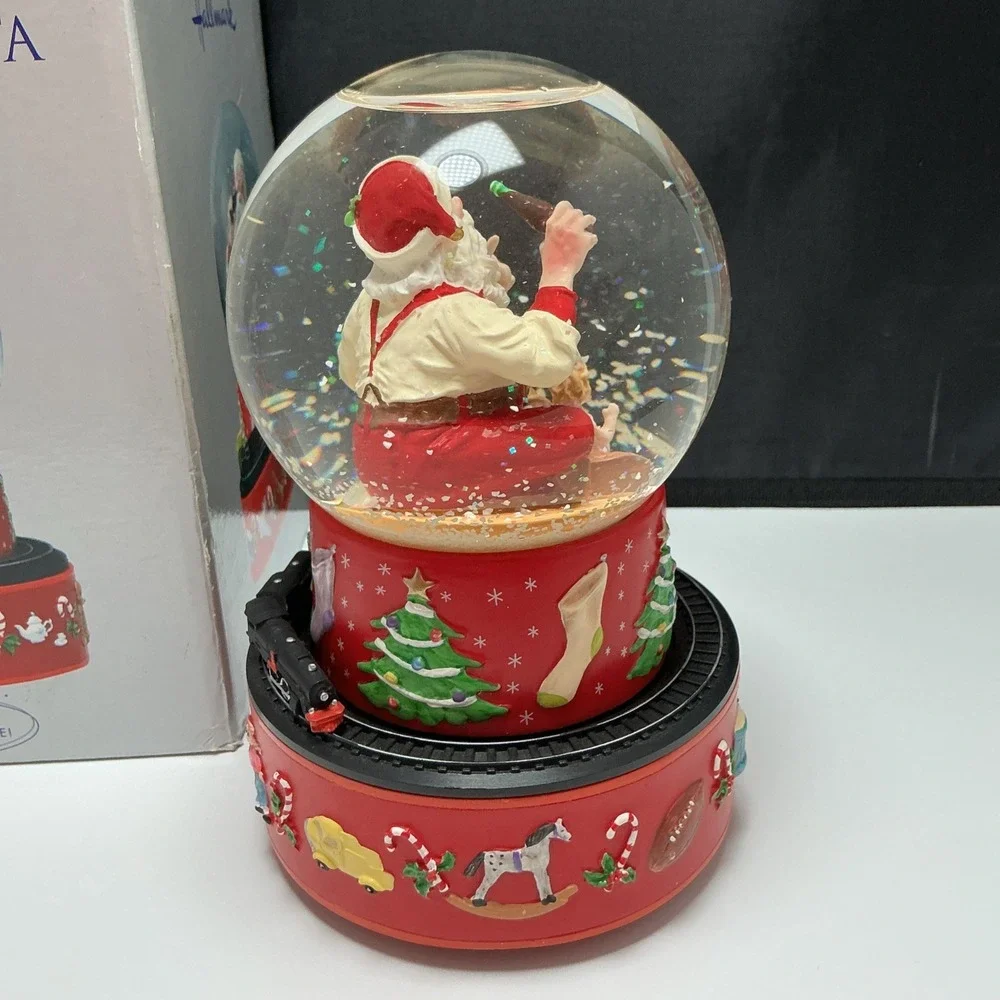 2001 Hallmark Coca-Cola Santa Musical Snow Globe Moving Train w/ Box Works Vtg